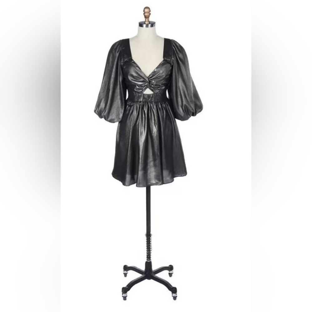 NWT! Summer Party Cutout Metallic Babydoll Puff Sleeve Women's Mini Dress Small